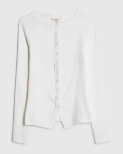 White Long Sleeve Ribbed Popper Top