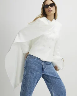 White Long Sleeve Short Cape Blazer