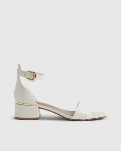 White Low Block Heel Sandals
