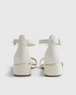 White Low Block Heel Sandals