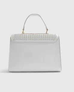 White Medium Woven Charm Tote Bag