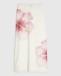 White Mesh Floral Print Maxi Skirt