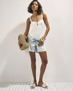 White Metal Trim Textured Swimsuit