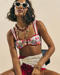 White Mexicana Floral Print Bikini Top