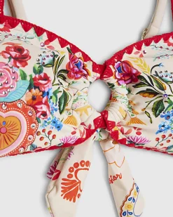 White Mexicana Floral Print Bikini Top
