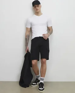 White Muscle Fit Essential V Neck T-Shirt
