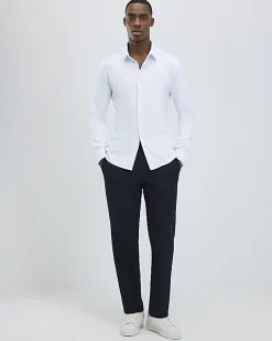 White Muscle Fit Stretch Pique Smart Shirt