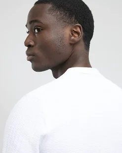 White Muscle Fit Textured Knit T-shirt