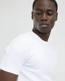 White Muscle Fit Textured Knit T-shirt