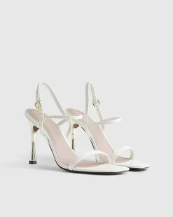 White Open Back Heeled Sandals