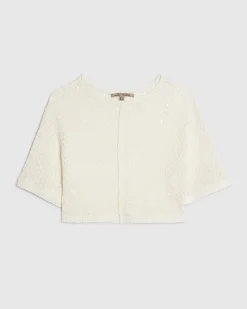 White Open Stitch Knitted T-Shirt