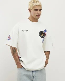 White Oversized Fit Badging Graphic T-Shirt