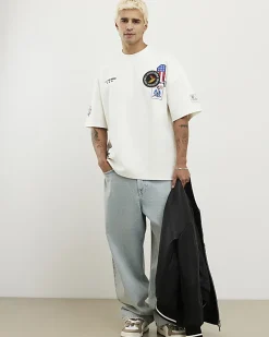 White Oversized Fit Badging Graphic T-Shirt