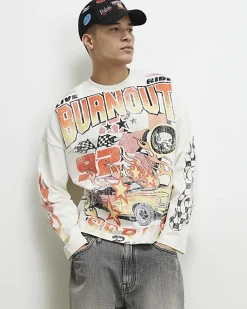 White Oversized Fit Burnout Car T-Shirt