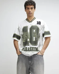 White Oversized Fit Dragon Graphic T-Shirt