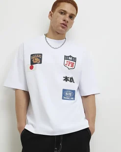White Oversized Fit Kazaki T-Shirt