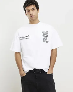 White Oversized Fit Lightweight Print T-shirt