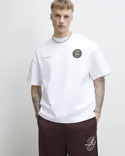 White Oversized Fit Lightweight Print T-Shirt