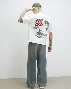White Oversized Fit Midweight Fish T-Shirt