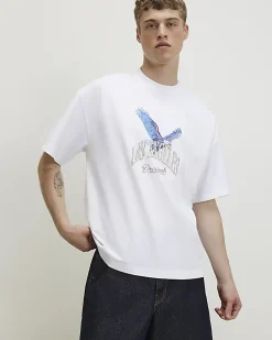 White Oversized Fit Midweight Eagle T-Shirt