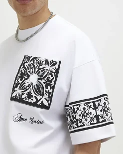White Oversized Fit Midweight Print T-Shirt
