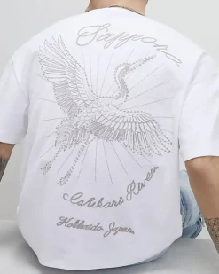 White Oversized Fit Sappora Crane T-Shirt