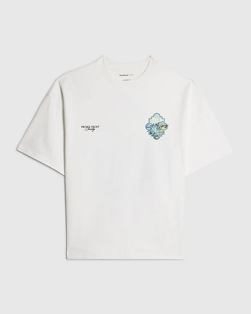 White Oversized Fit St Tropez Keyhole T-Shirt