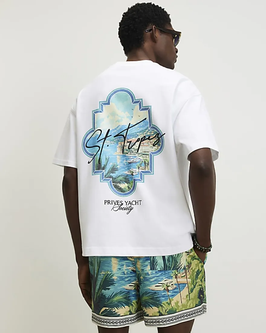 White Oversized Fit St Tropez Keyhole T-Shirt