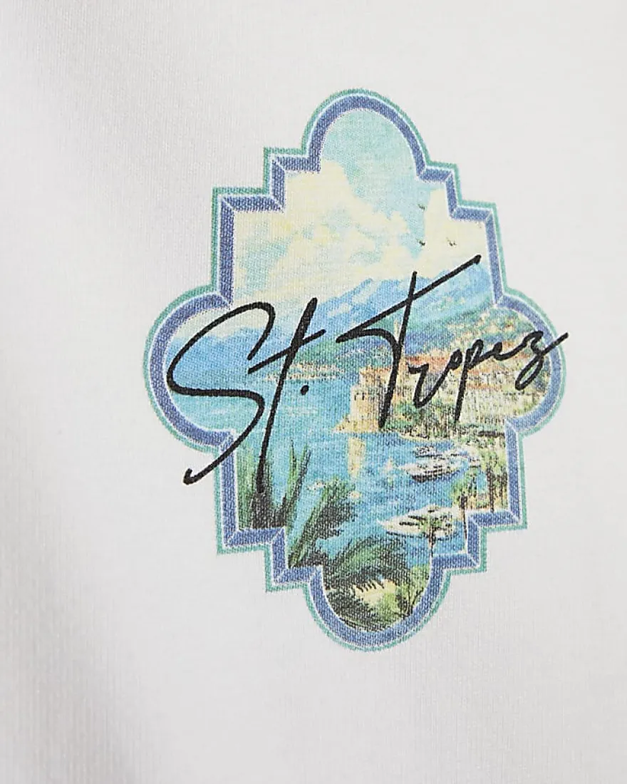 White Oversized Fit St Tropez Keyhole T-Shirt