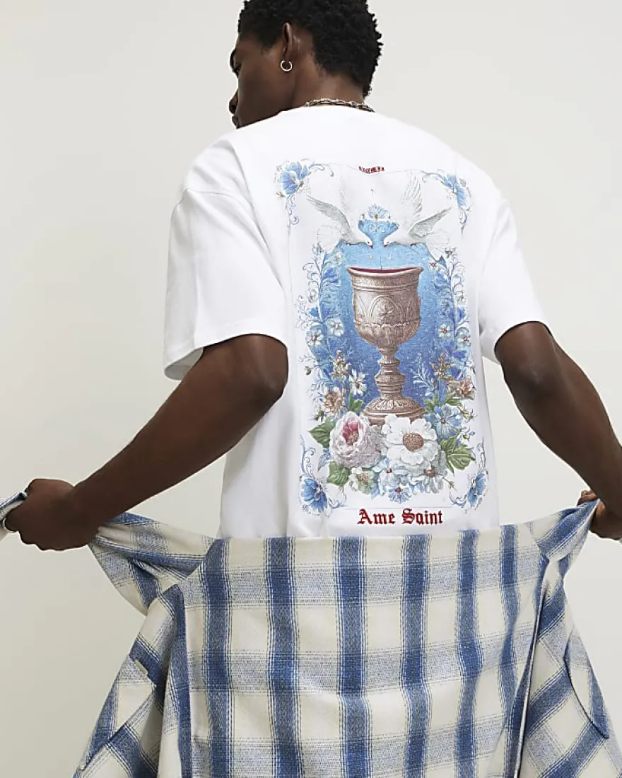 White Oversized Floral Dove T-Shirt