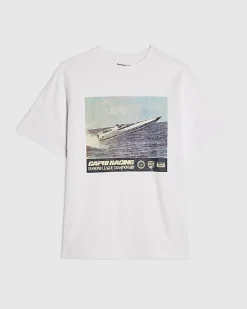 White Oversized Speed Boat Graphic T-Shirt