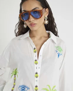 White Palm Tree Embroidered Shirt
