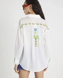 White Palm Tree Embroidered Shirt