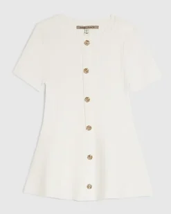 White Peplum Ribbed Knitted Top