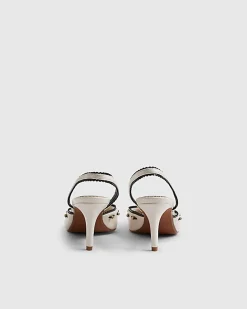 White Piped Bow Slingback Court Heels