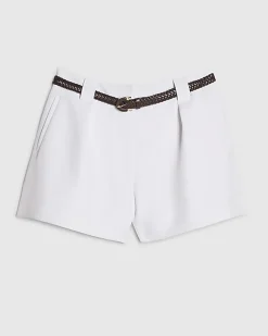 White Plaited Belted Shorts