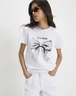 White Polka Dot Bow Fitted T-shirt