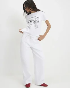 White Polka Dot Bow Fitted T-shirt