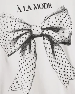 White Polka Dot Bow Fitted T-shirt