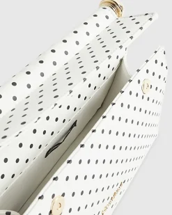 White Polka Dot Metal Handle Clutch Bag