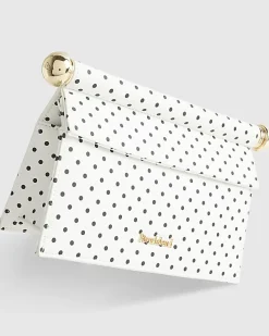 White Polka Dot Metal Handle Clutch Bag