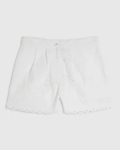 White Poplin Broderie Shorts