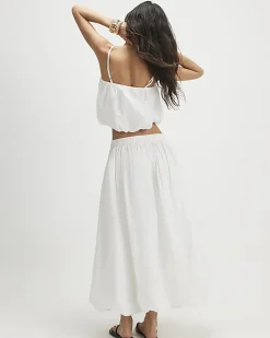 White Poplin Bubble Hem Skirt