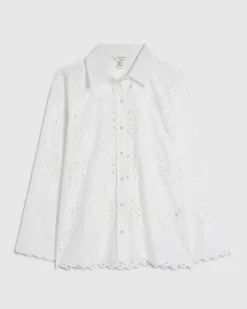 White Poplin Long Sleeve Broderie Shirt