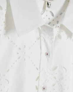 White Poplin Long Sleeve Broderie Shirt