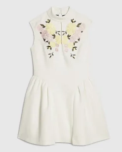 White Premium Floral Embroidered Mini Dress