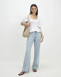 White Puff Sleeve Shirred Top