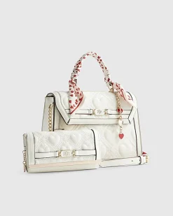 White Quilted Heart Charm Tote Bag Bundle