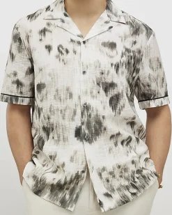 White Regular Fit Animal Print Revere Shirt