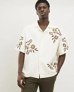 White Regular Fit Floral Textured Shirt